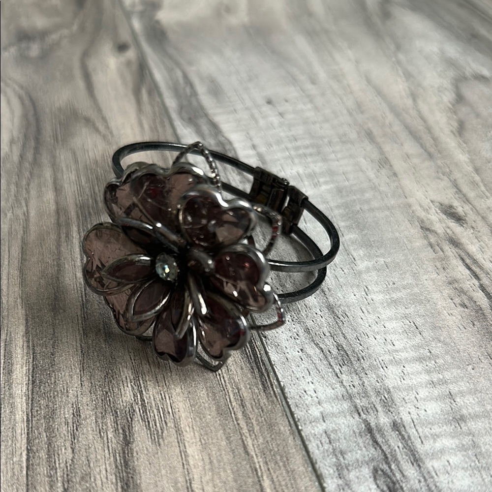Floral Silver and Purple Costume Bracelet